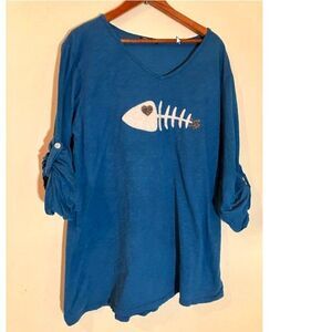 NWOT. Made in Italy, swim cover, blue with fish design, fits like an XL